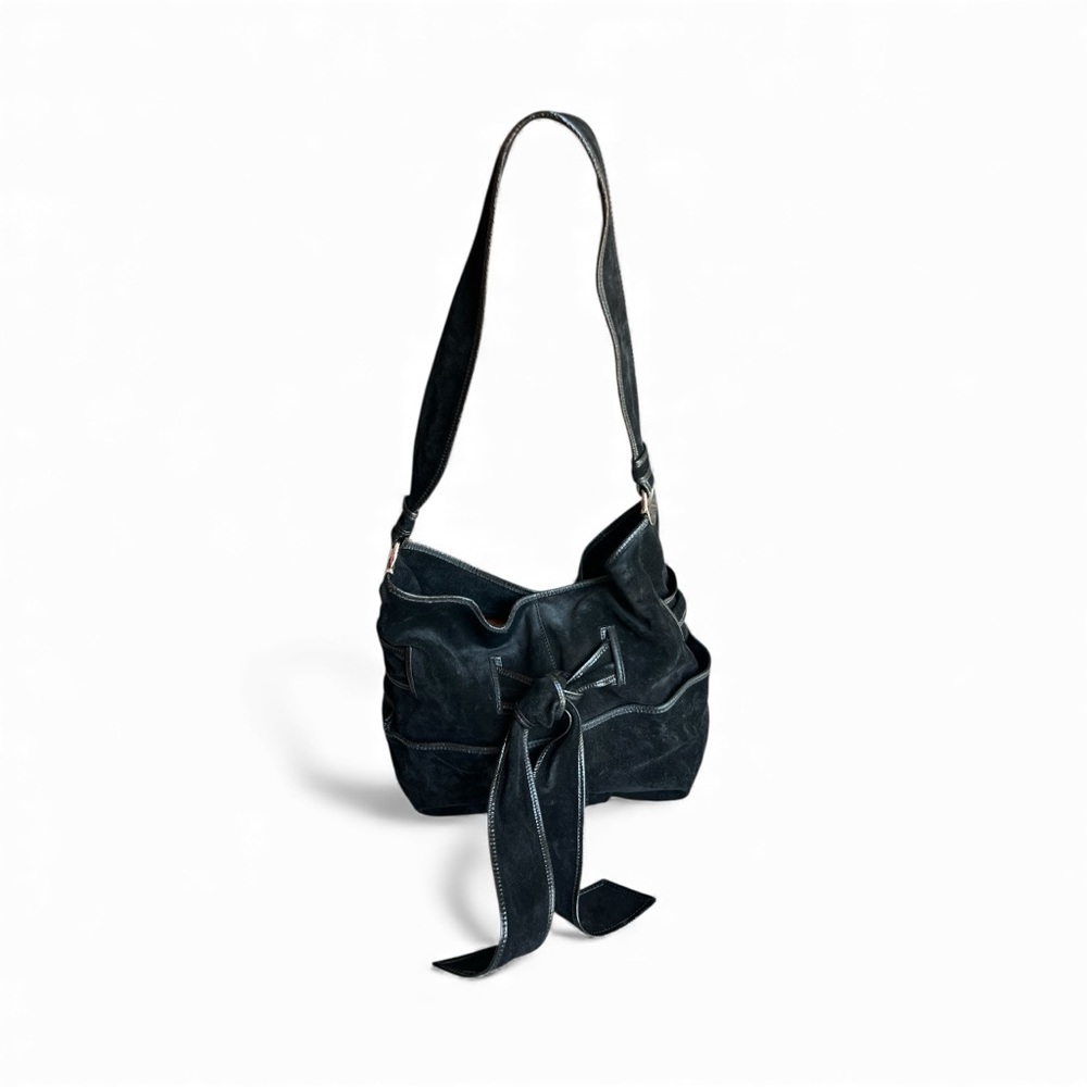 Kooba soft Black black suede with leather trim bow Shoulder carryall Bag